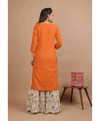 KAAJH Orange Printed Cotton Kurta Sharara Set 2