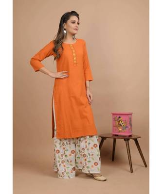 KAAJH Orange Printed Cotton Kurta Sharara Set 3