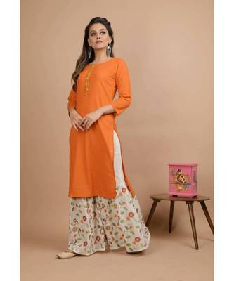 KAAJH Orange Printed Cotton Kurta Sharara Set 4