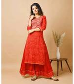 KAAJH Red Bandhej Cotton Suit Set