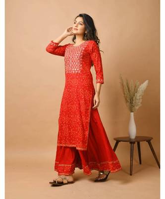 KAAJH Red Bandhej Cotton Suit Set 2