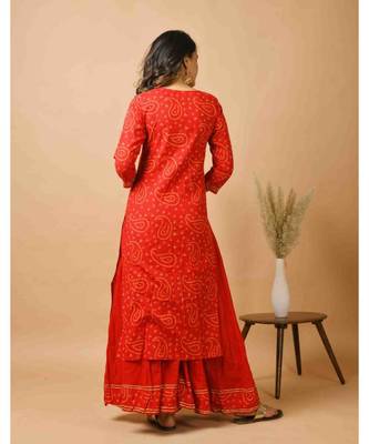 KAAJH Red Bandhej Cotton Suit Set 4