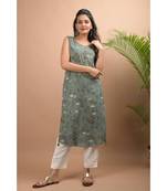 KAAJH Green Printed Sleeveless Kurta Pant Set