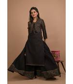 KAAJH Black Embellished Jacket Kurta Sharara Set