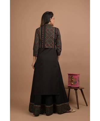 KAAJH Black Embellished Jacket Kurta Sharara Set 2
