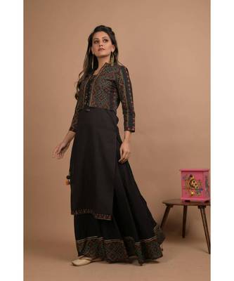 KAAJH Black Embellished Jacket Kurta Sharara Set 4