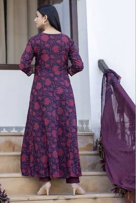 KAAJH Burgundy Floral Printed Cotton Suit Set 3