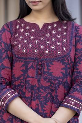 KAAJH Burgundy Floral Printed Cotton Suit Set 5