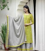 Olive printed cotton   Kurta    Sharara    Dupatta