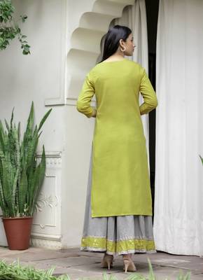 Olive printed cotton   Kurta    Sharara    Dupatta 2
