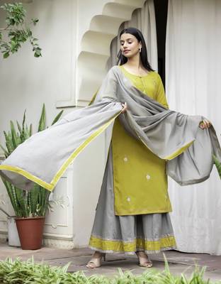 Olive printed cotton   Kurta    Sharara    Dupatta 3