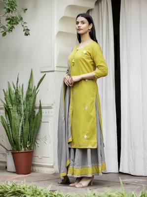 Olive printed cotton   Kurta    Sharara    Dupatta 4