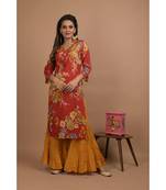 KAAJH Red Printed Cotton Kurta Sharara Set