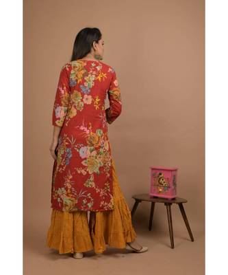 KAAJH Red Printed Cotton Kurta Sharara Set 2