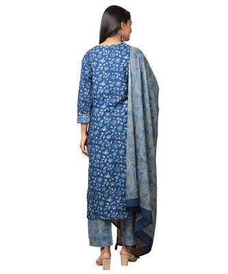 Blue printed cotton   Top and    Bottom    Dupatta 2