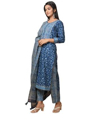 Blue printed cotton   Top and    Bottom    Dupatta 4