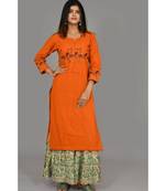 Orange Embroidered Cotton Stitched Kurta Sharara Set