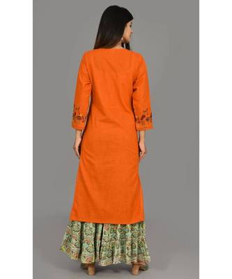 Orange Embroidered Cotton Stitched Kurta Sharara Set 2