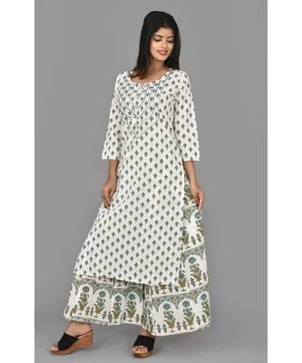KAAJH White Printed Cotton Kurta Sharara Set 3