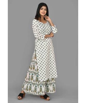 KAAJH White Printed Cotton Kurta Sharara Set 4