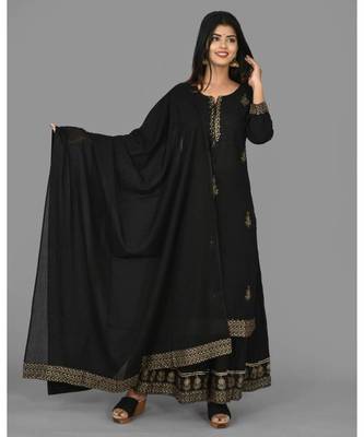 KAAJH Black Printed Cotton Suit Set 1