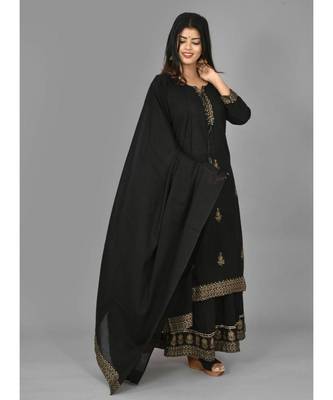 KAAJH Black Printed Cotton Suit Set 3