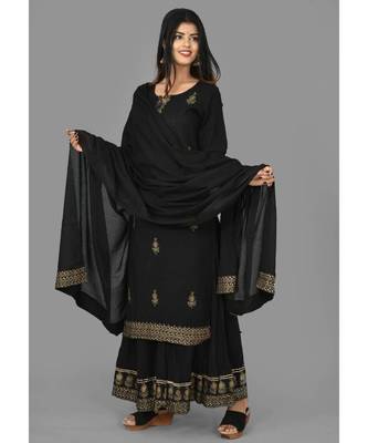 KAAJH Black Printed Cotton Suit Set 4