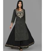 KAAJH Black Printed Cotton Kurta Sharara Set