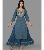 KAAJH Blue Printed Cotton Kurta Sharara Set