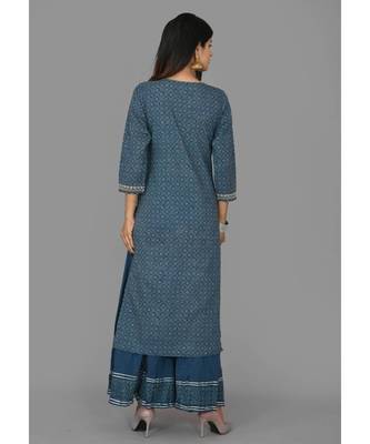 KAAJH Blue Printed Cotton Kurta Sharara Set 2
