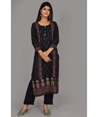 KAAJH Blue Printed Cotton Kurta Pant Set 1