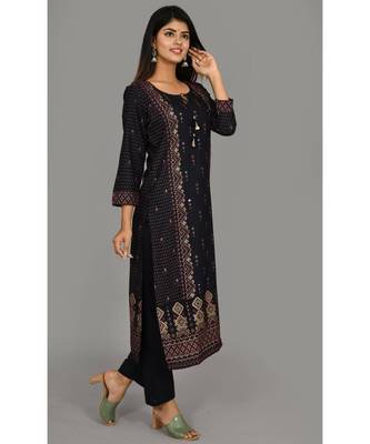 KAAJH Blue Printed Cotton Kurta Pant Set 3