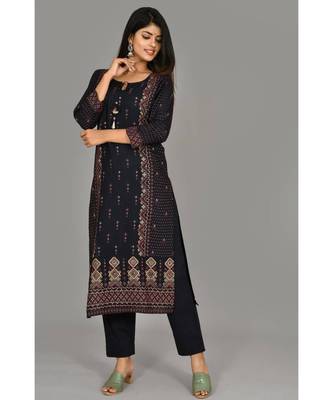 KAAJH Blue Printed Cotton Kurta Pant Set 4