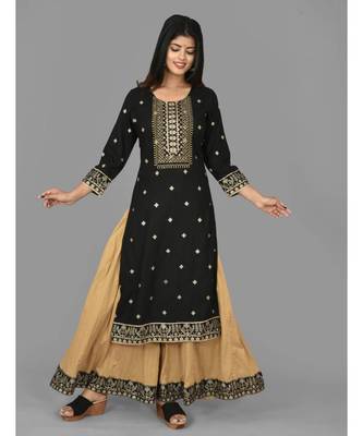 KAAJH Black Printed Cotton Kurta Sharara Set 1
