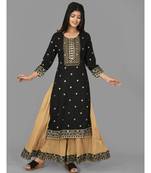 KAAJH Black Printed Cotton Kurta Sharara Set