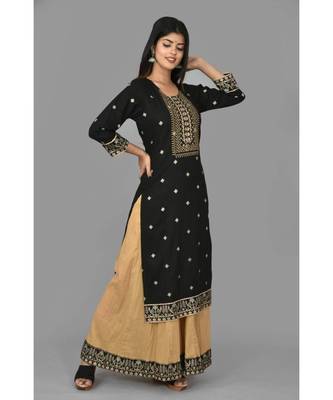 KAAJH Black Printed Cotton Kurta Sharara Set 3