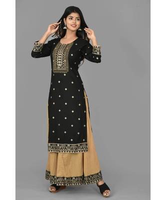 KAAJH Black Printed Cotton Kurta Sharara Set 4