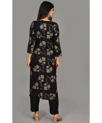 KAAJH Black Printed Cotton Kurta Pant Set 2