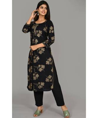 KAAJH Black Printed Cotton Kurta Pant Set 4