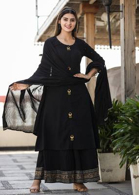 KAAJH Black Printed Cotton Suit Set 1