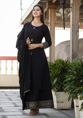 KAAJH Black Printed Cotton Suit Set 4