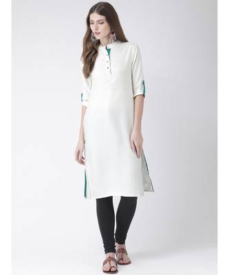 Span Cream Solid Knee Length Kurta 1