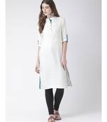 Span Cream Solid Knee Length Kurta