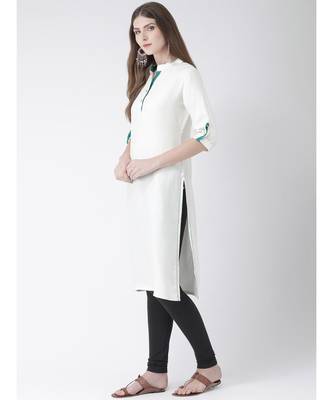 Span Cream Solid Knee Length Kurta 2