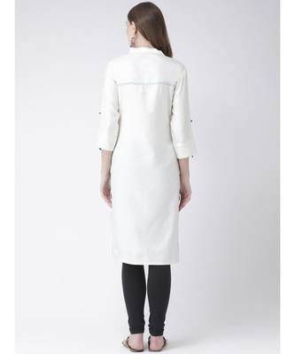 Span Cream Solid Knee Length Kurta 3