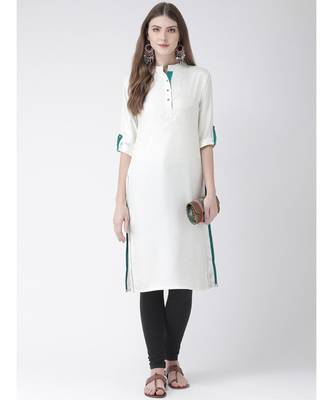 Span Cream Solid Knee Length Kurta 4