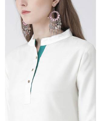 Span Cream Solid Knee Length Kurta 5