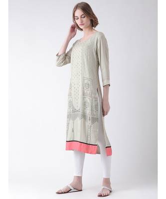 Span Grey Printed Below Knee Kurta 2