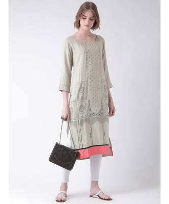 Span Grey Printed Below Knee Kurta 4