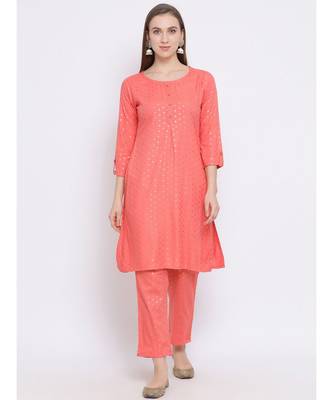 Span Coral Printed Above Knee Kurta and Pant Set 1